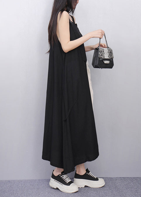 Black Tasseled Patchwork Cotton Sundress Summer