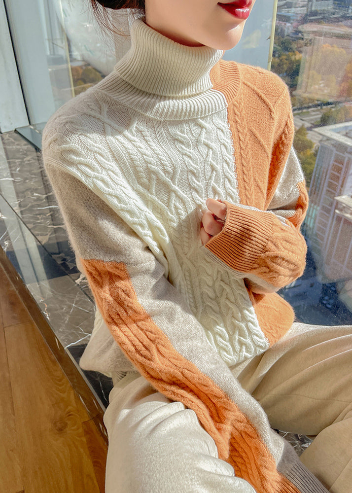 Blue Asymmetrical Patchwork Cable Knit Sweater Spring
