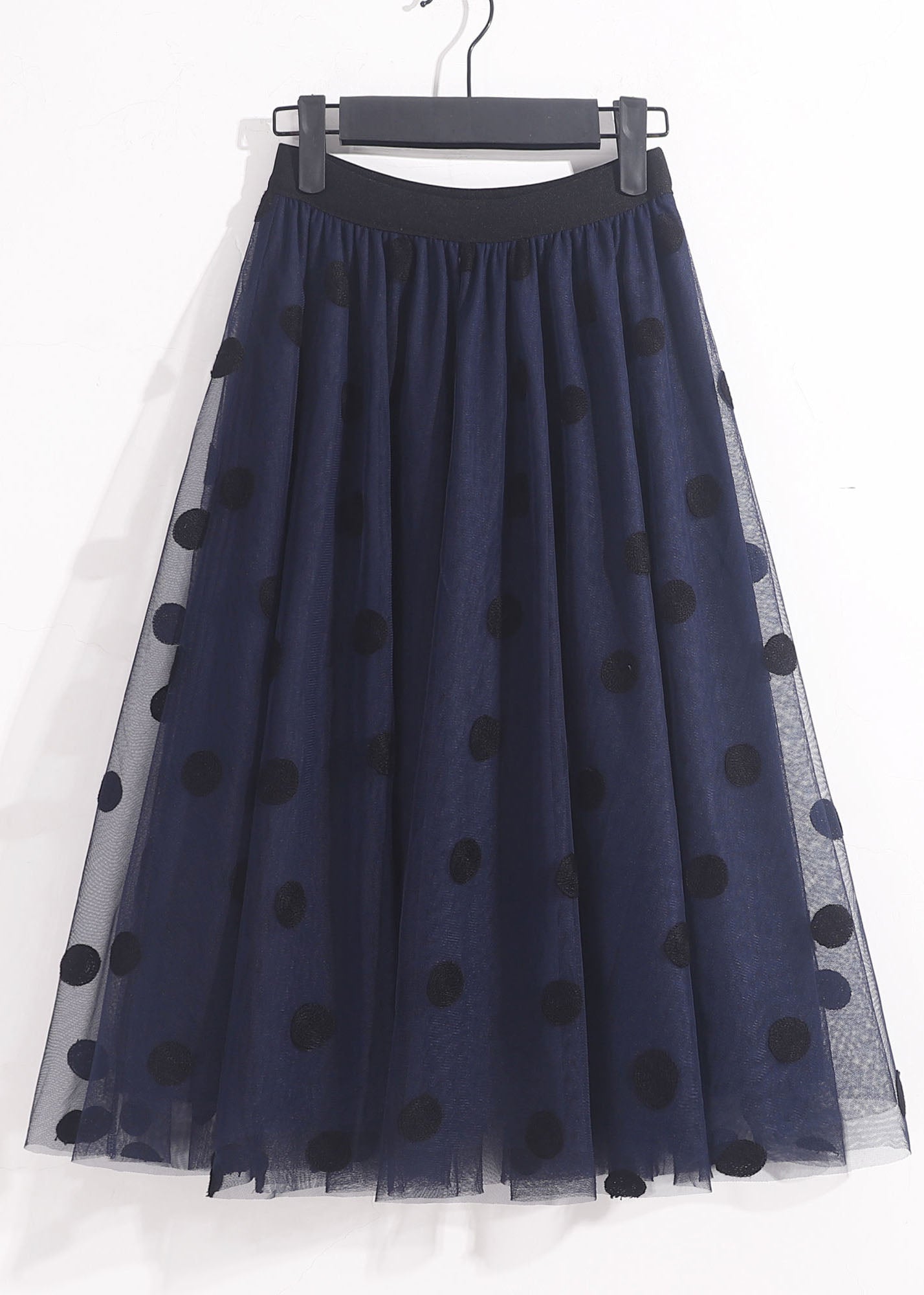 Blue High Waist Oversized Dot Print Tulle Skirt Spring