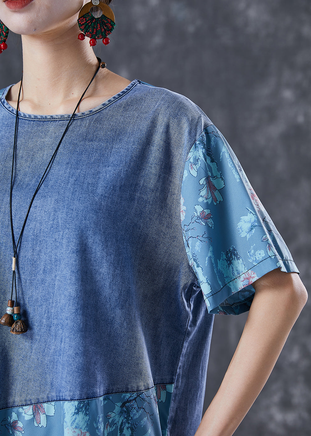 Blue Oversized Asymmetrical Patchwork Denim Two Pieces Set Summer