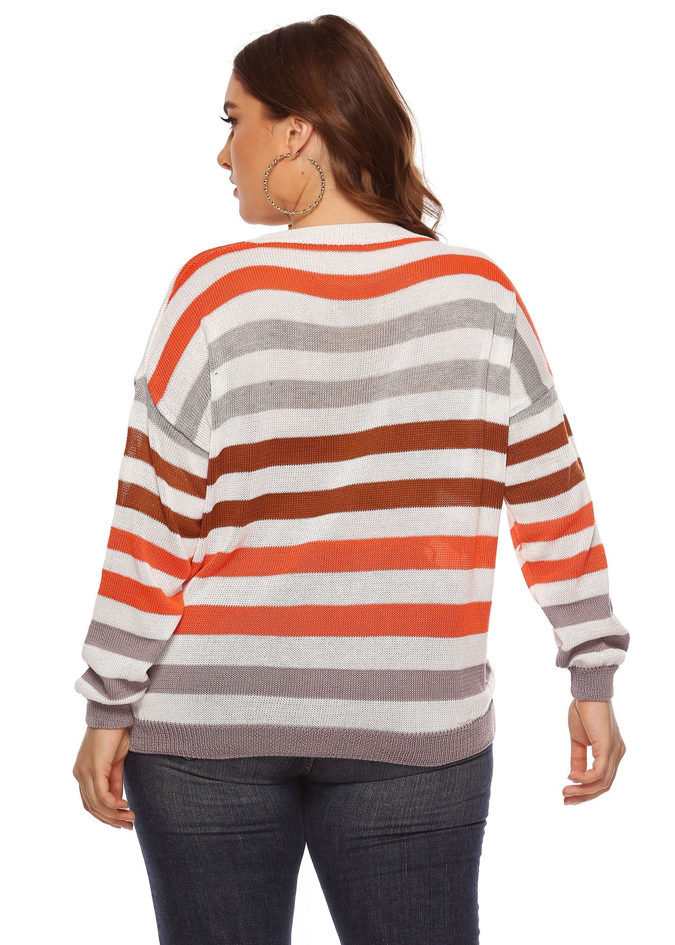 O-neck Striped Patchwork Knit Sweater Long Sleeve