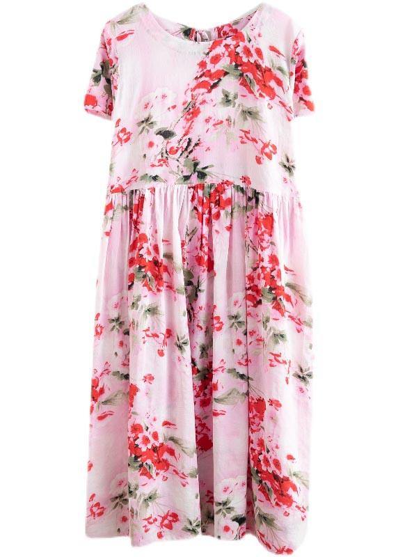 Pink Print Cotton Pockets Summer Dress