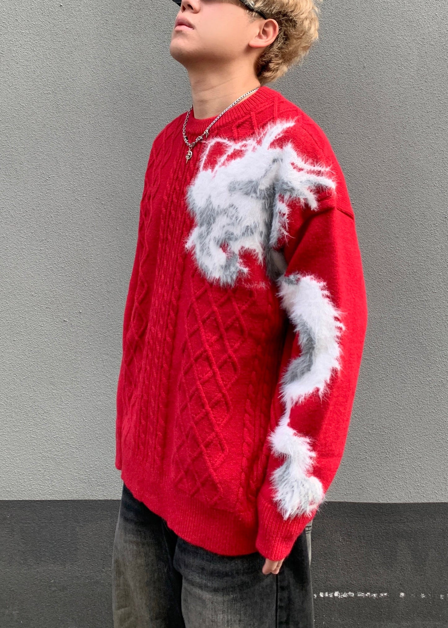 Red O Neck Cozy Patchwork Knit Sweaters Spring