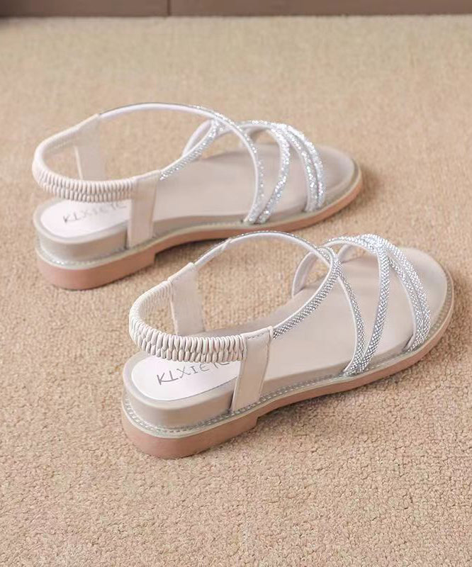 Versatile Black Hollow Out Peep Toe Zircon Walking Sandals
