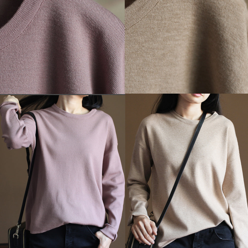 Chunky Pink Winter Sweater Loose Fitting Knitted Blouses O Neck Top Rabbit Fur