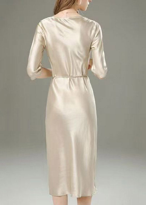 Classy Champagne Tie Waist Maxi Dress Half Sleeve