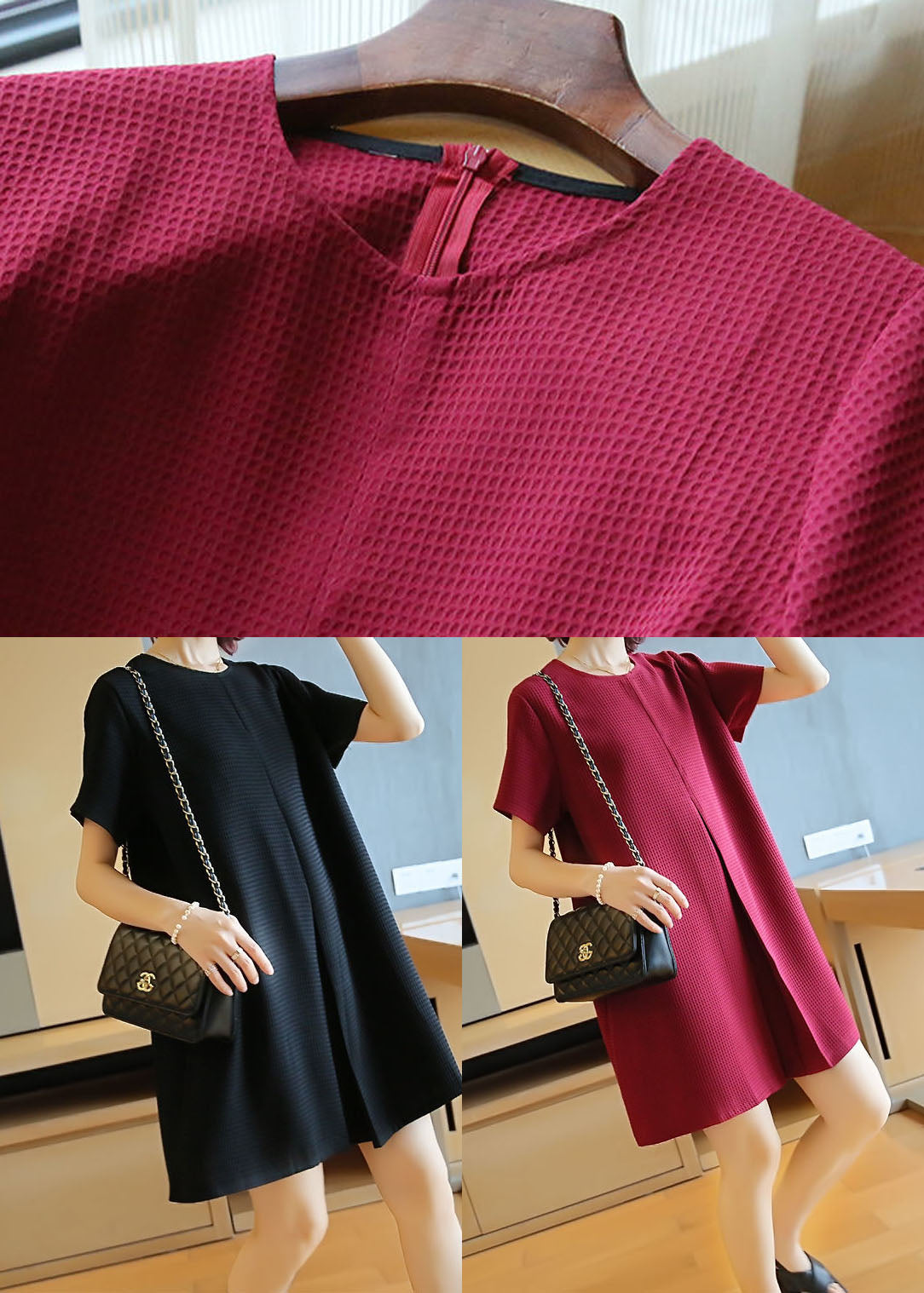 Classy Mulberry O-neck Wrinkled Cotton Mini Dress Summer