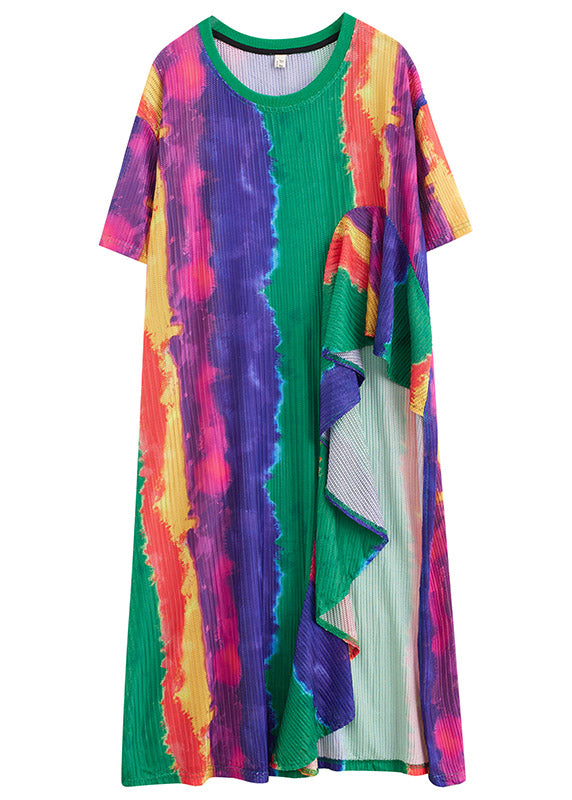 Classy O-neck Asymmetrical Patchwork Print Maxi Dress Short Sleeve