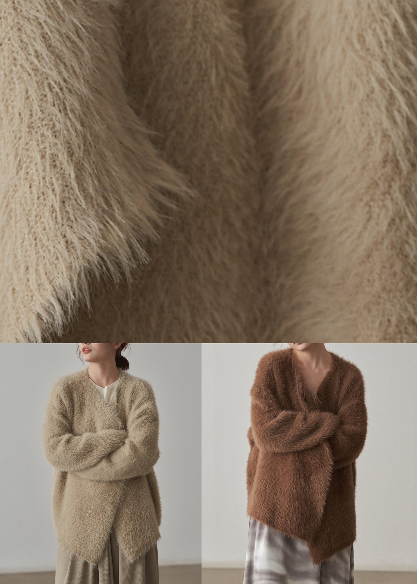 Coffee Chunky Mink Hair Knitted Cardigan V-neck Long Sleeve