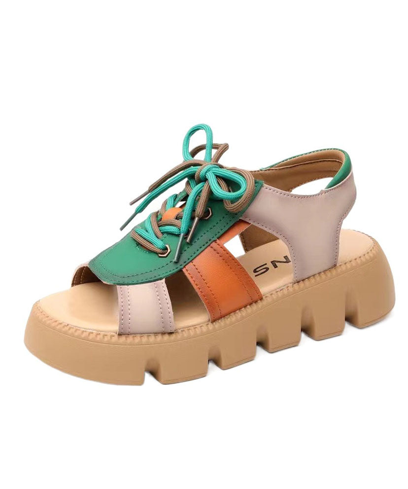 Colorblock Peep Toe Lace Up Splicing Platform Sandals
