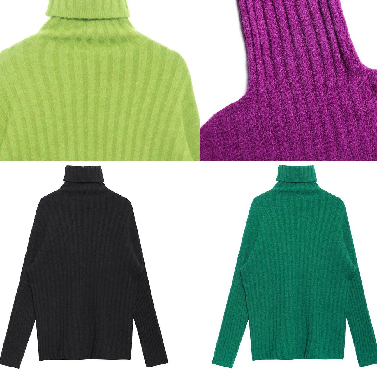 Cozy Green Knit Tops Oversize High Neck Thick Knitted Pullover