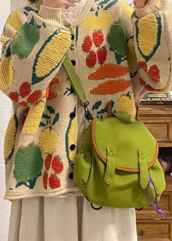 Apricot O Neck Jacquard Loose Knit Cardigan Spring