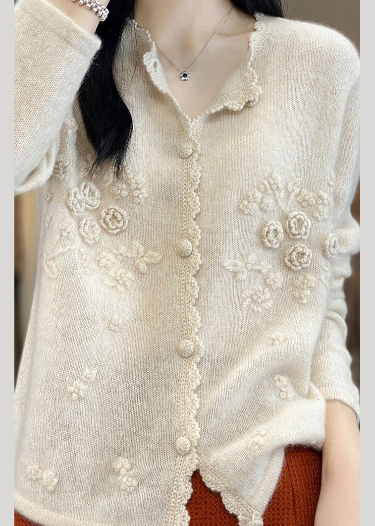 Apricot Rose Button Cashmere Knit Cardigans Long Sleeve