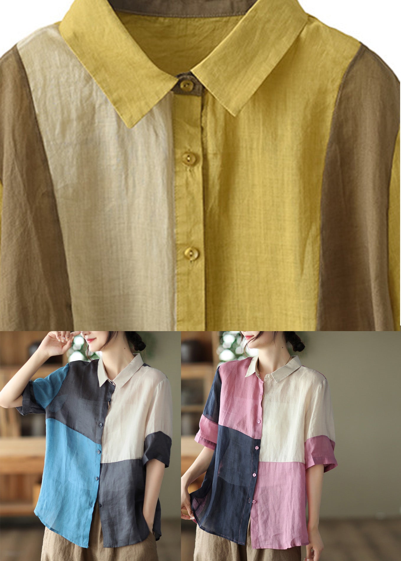 Pink Button Cozy Ramie Shirt Summer
