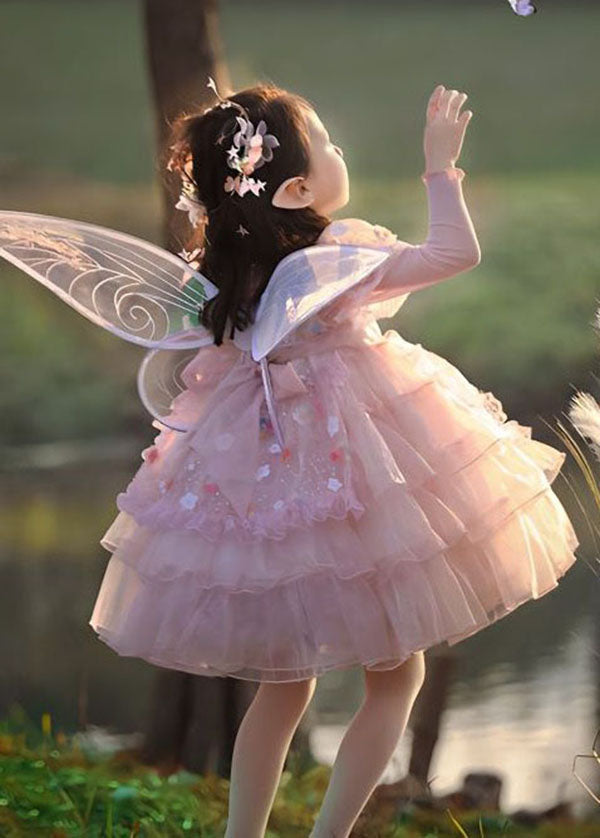 Pink Ruffled Layered Patchwork Tulle Kids Dress Summer