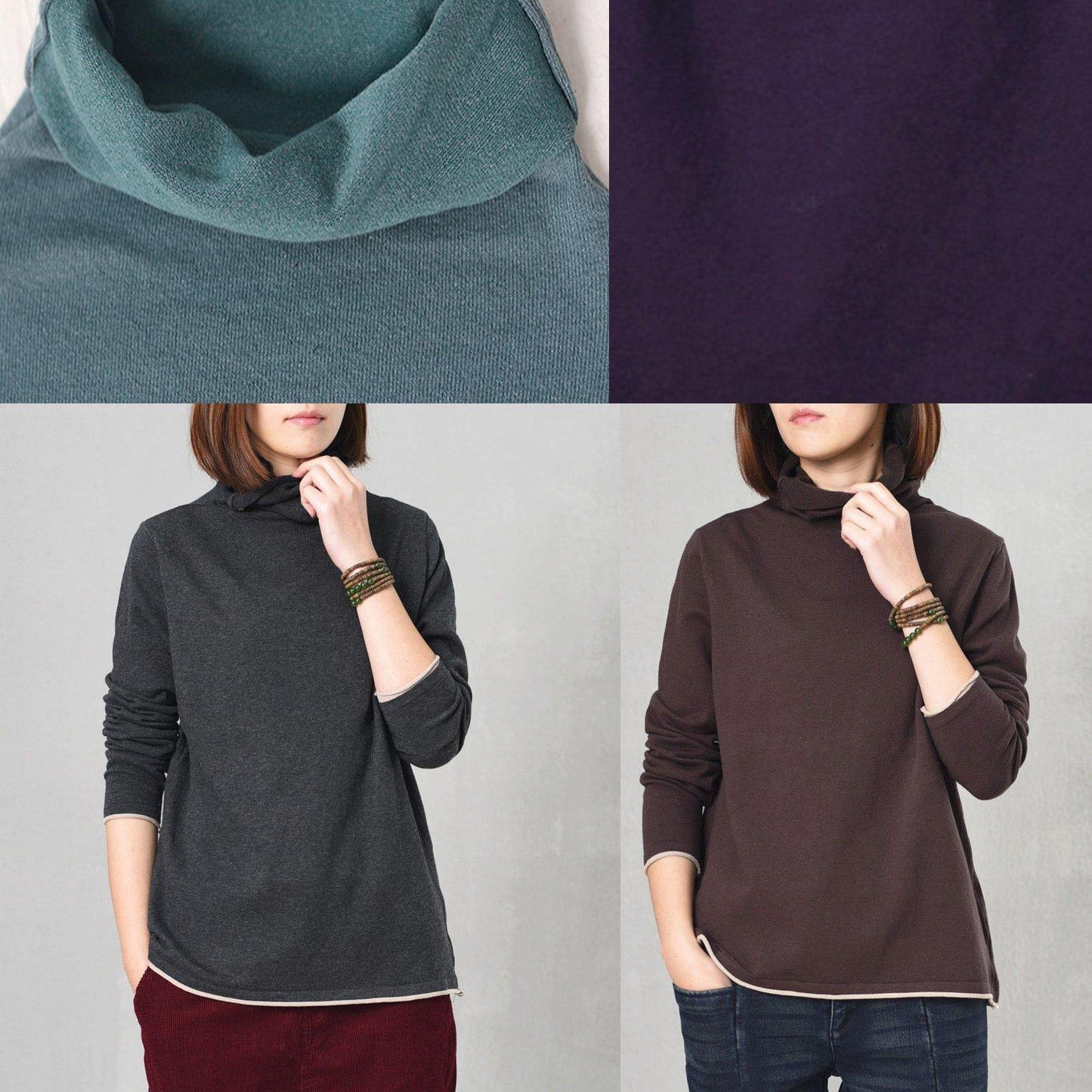 Long Sleeve Knit Tops High Neck Sweater Blue