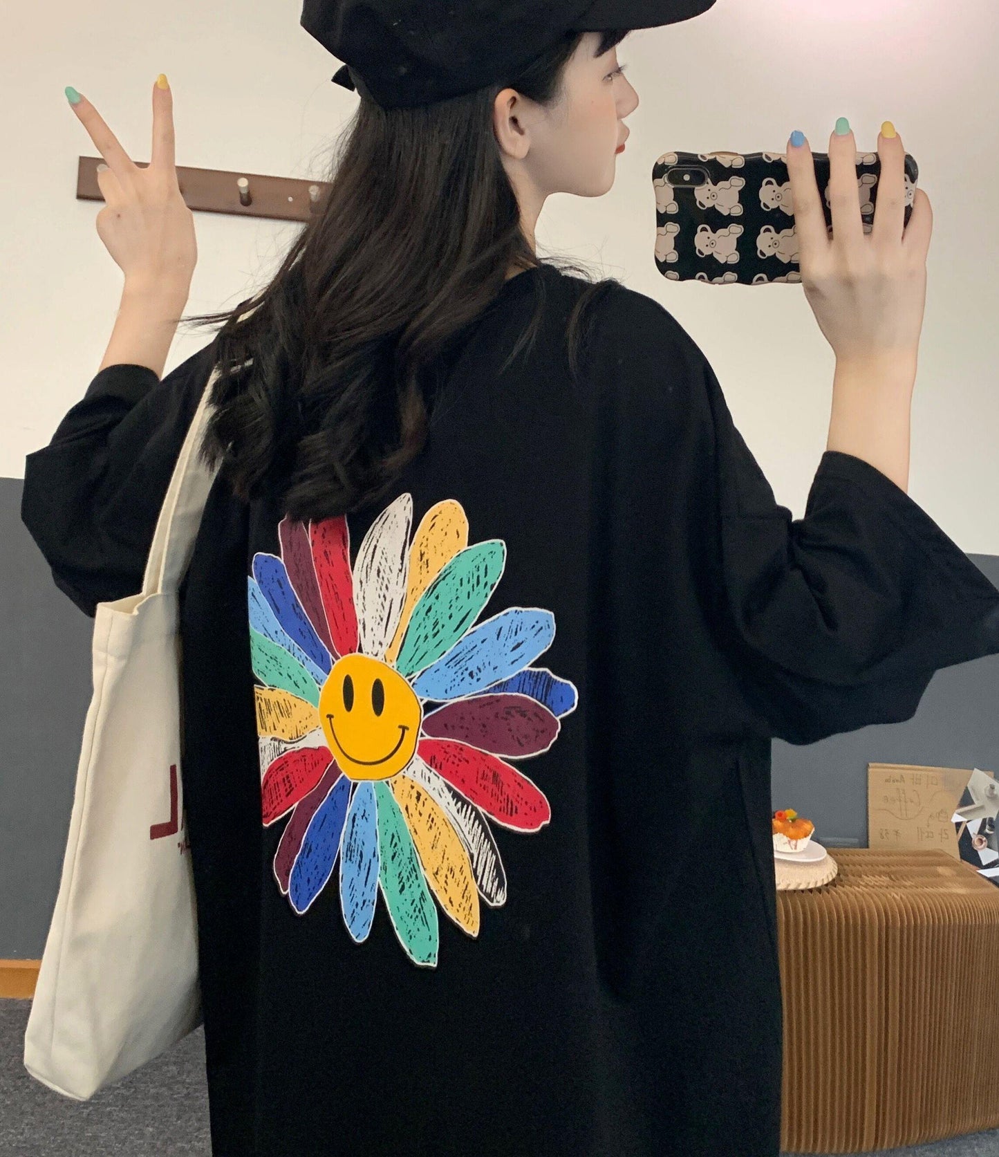 Diy Black Short Sleeve Cotton Sun Flower Summer Dresses