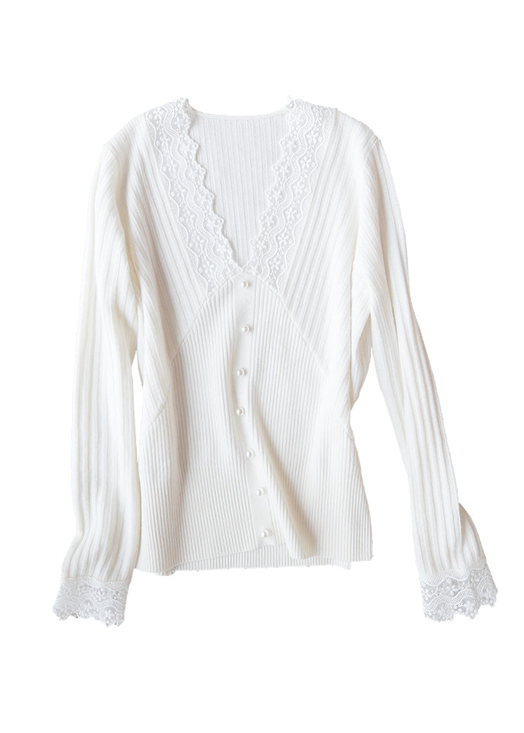 Diy Black V Neck Nail Bead Lace Patchwork Woolen Top Long Sleeve