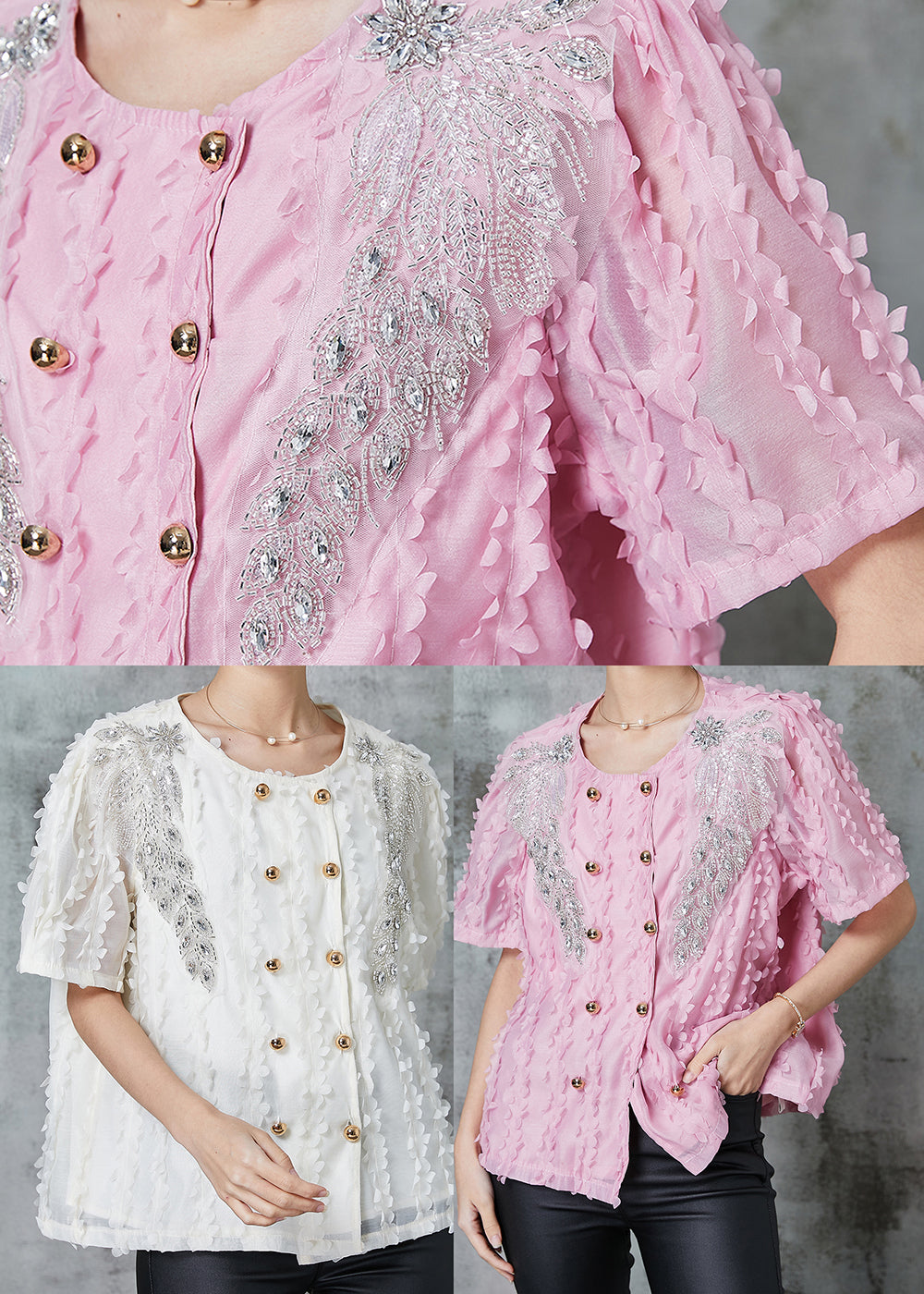 Diy Pink Tasseled Double Breast Chiffon Shirt Tops Summer