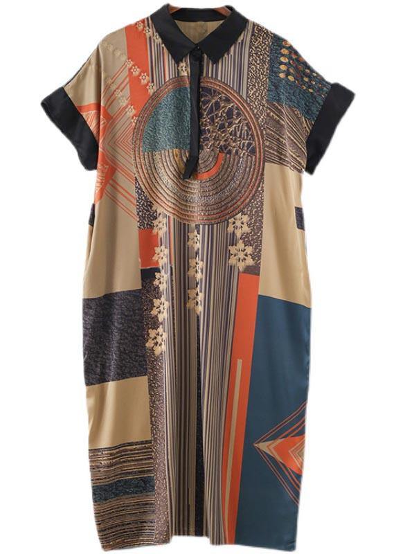 Diy Print Peter Pan Collar Button Robe Summer Chiffon Dress