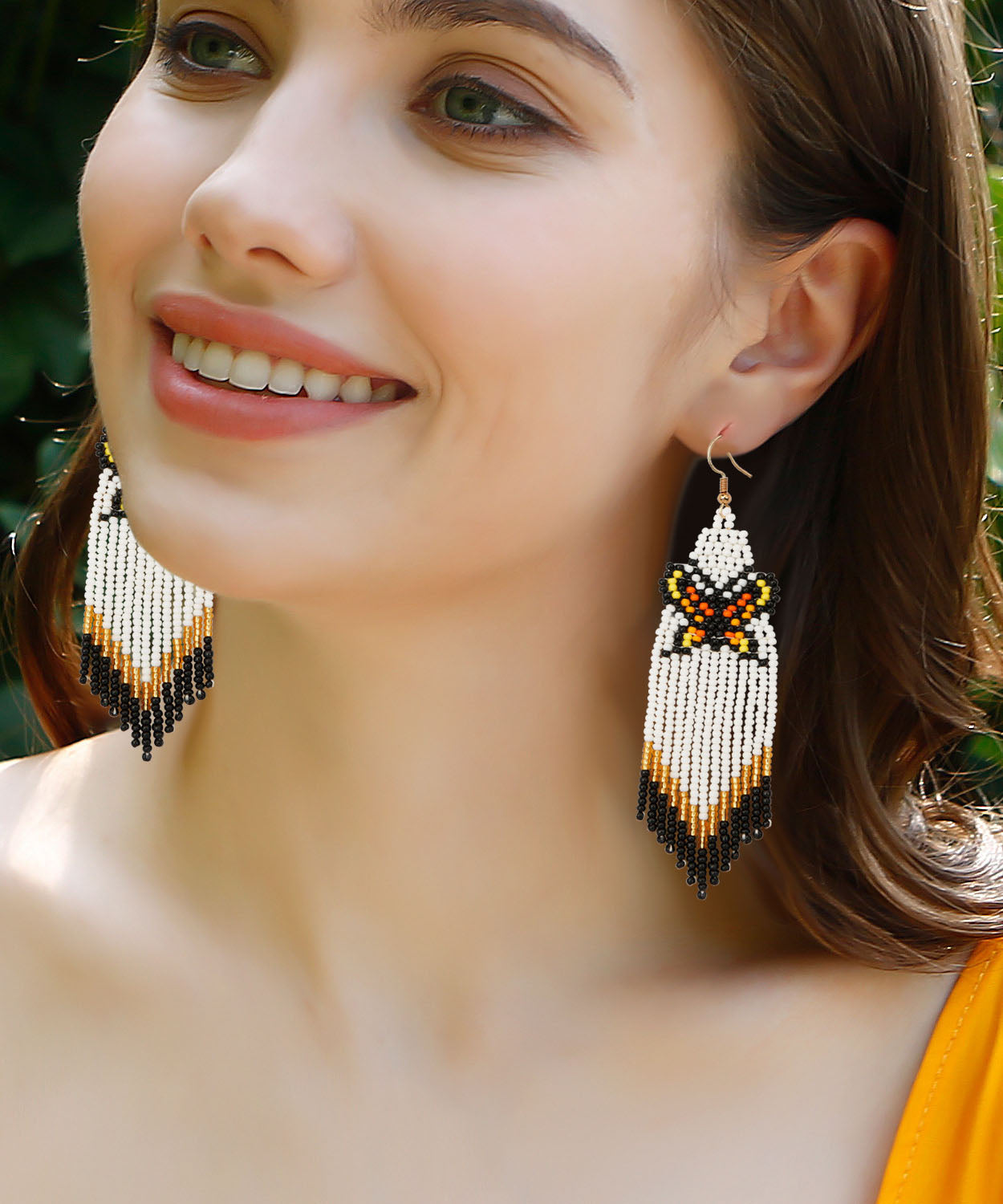 Diy Yellow Rice Ball Knit Fabric Butterfly Tassel Drop Earrings