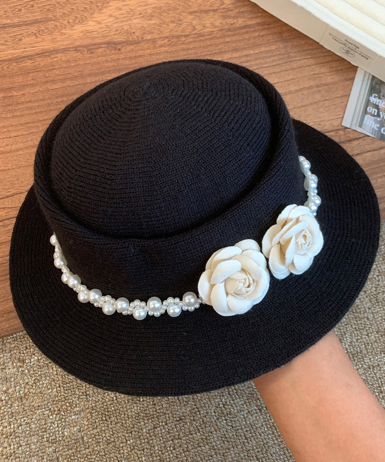 Black Pearl Knit Cloche Hat