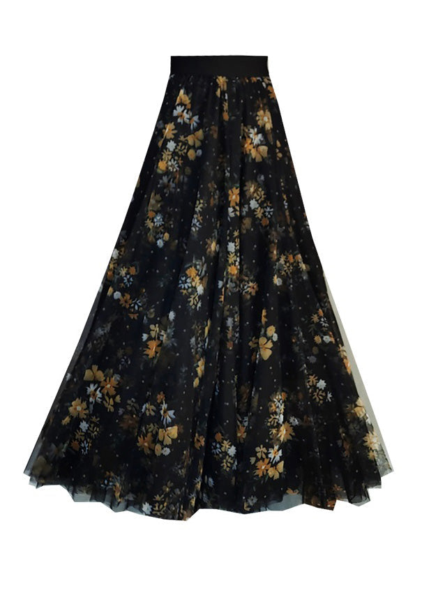 Black Print High Waist Maxi Skirts Spring