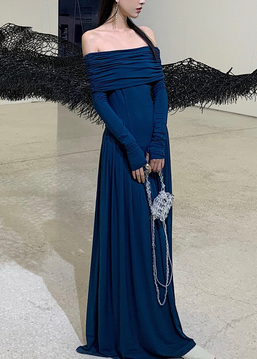 Blue Cold Shoulder Flattering Maxi Dress Spring