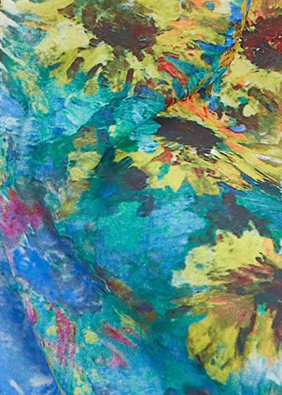 Blue O Neck the Sunflowers Patchwork Chiffon Dresses Summer