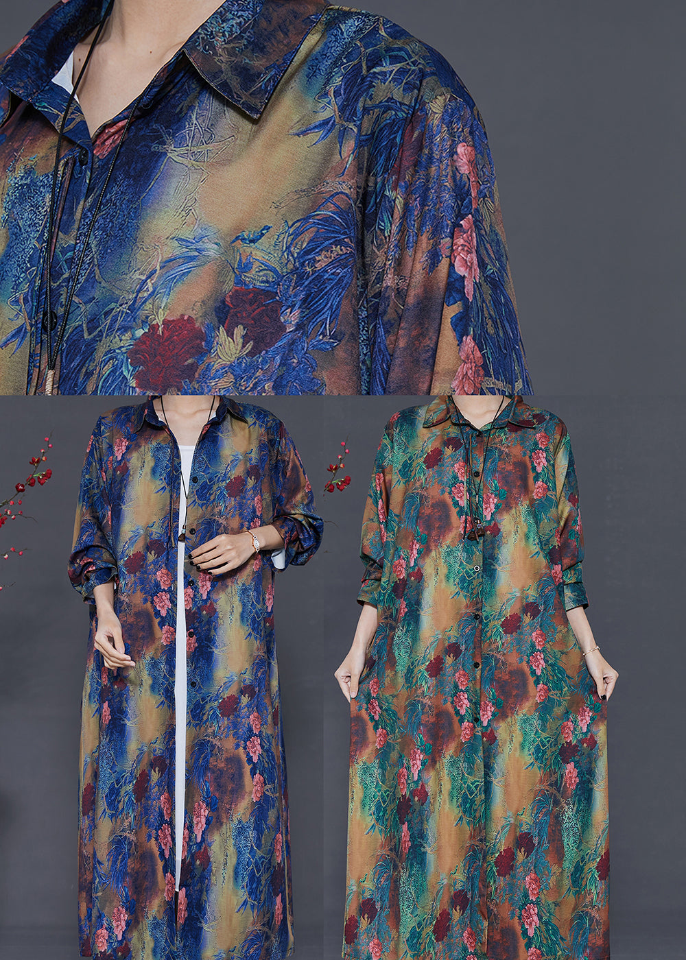 Blue Peter Pan Collar Tie Dye Silk Shirt Dress Summer