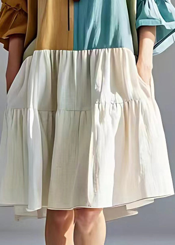 Colorblock Oversized Patchwork Cotton Pleated Dresses Summer