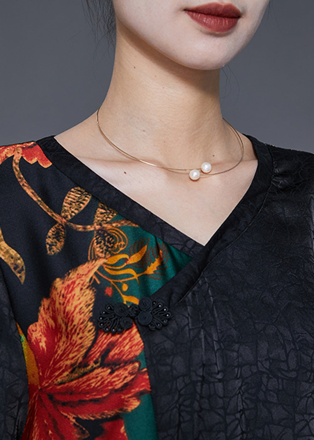 Colorblock V Neck Patchwork Silk Robe Dresses Summer