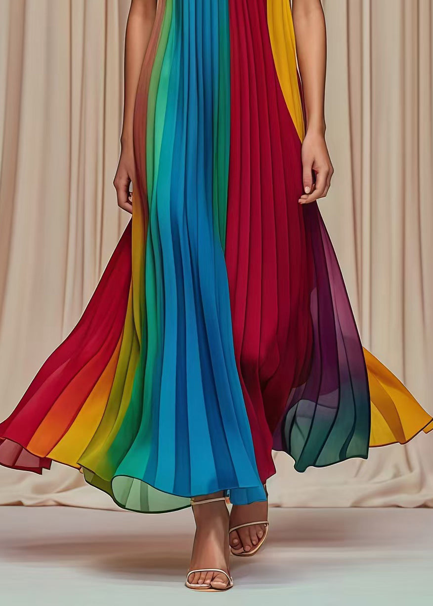 Multicolor Cold Shoulder Wrinkled Chiffon Strapless Dress Summer