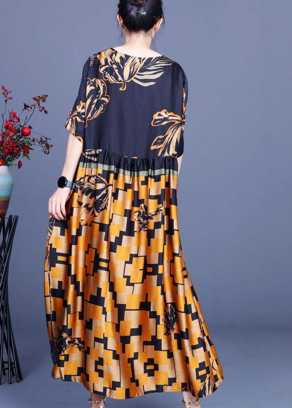 Navy Print Silk Tie Waist Mid Dress Summer