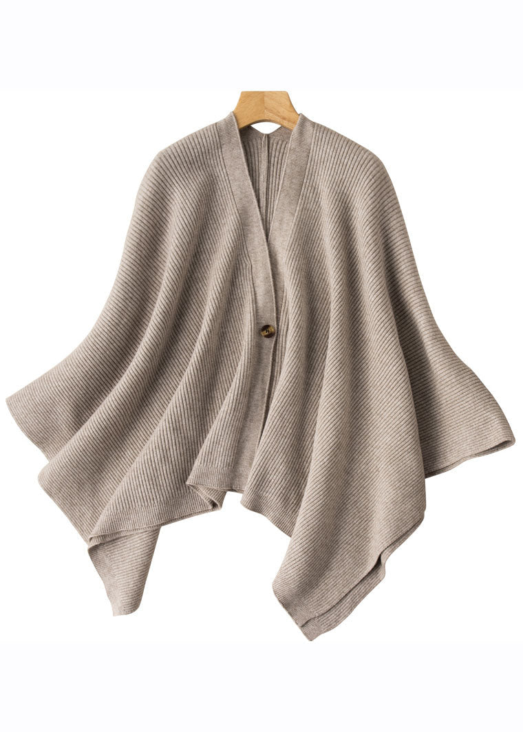 Oatmeal V Neck Button Cotton Knit Sweaters Cardigans Batwing Sleeve