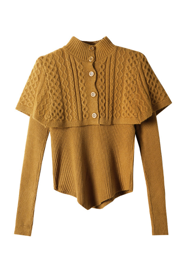 Orange Turtleneck Cable Knit Wraps and Sweaters Two Pieces Set Fall
