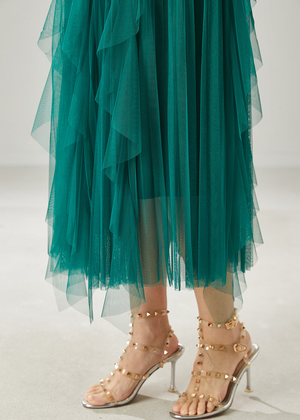 Peacock Green Ruffled Tulle Holiday Skirts Summer