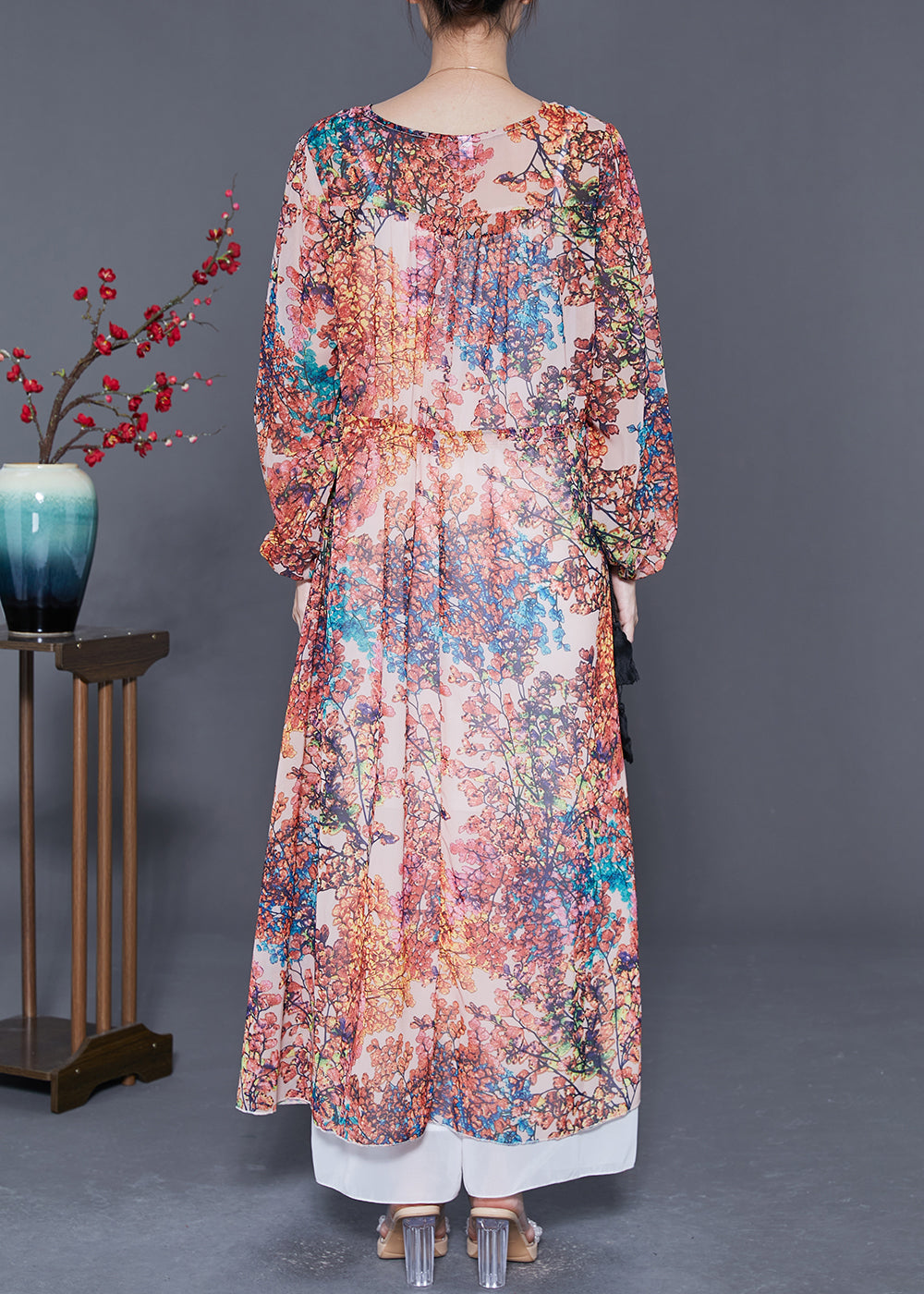 Pink Cinched Print Chiffon Beach Dresses Summer