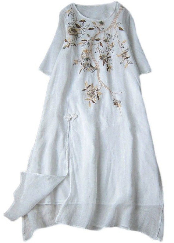 Pink Print Side Open Cotton Long Dress Summer
