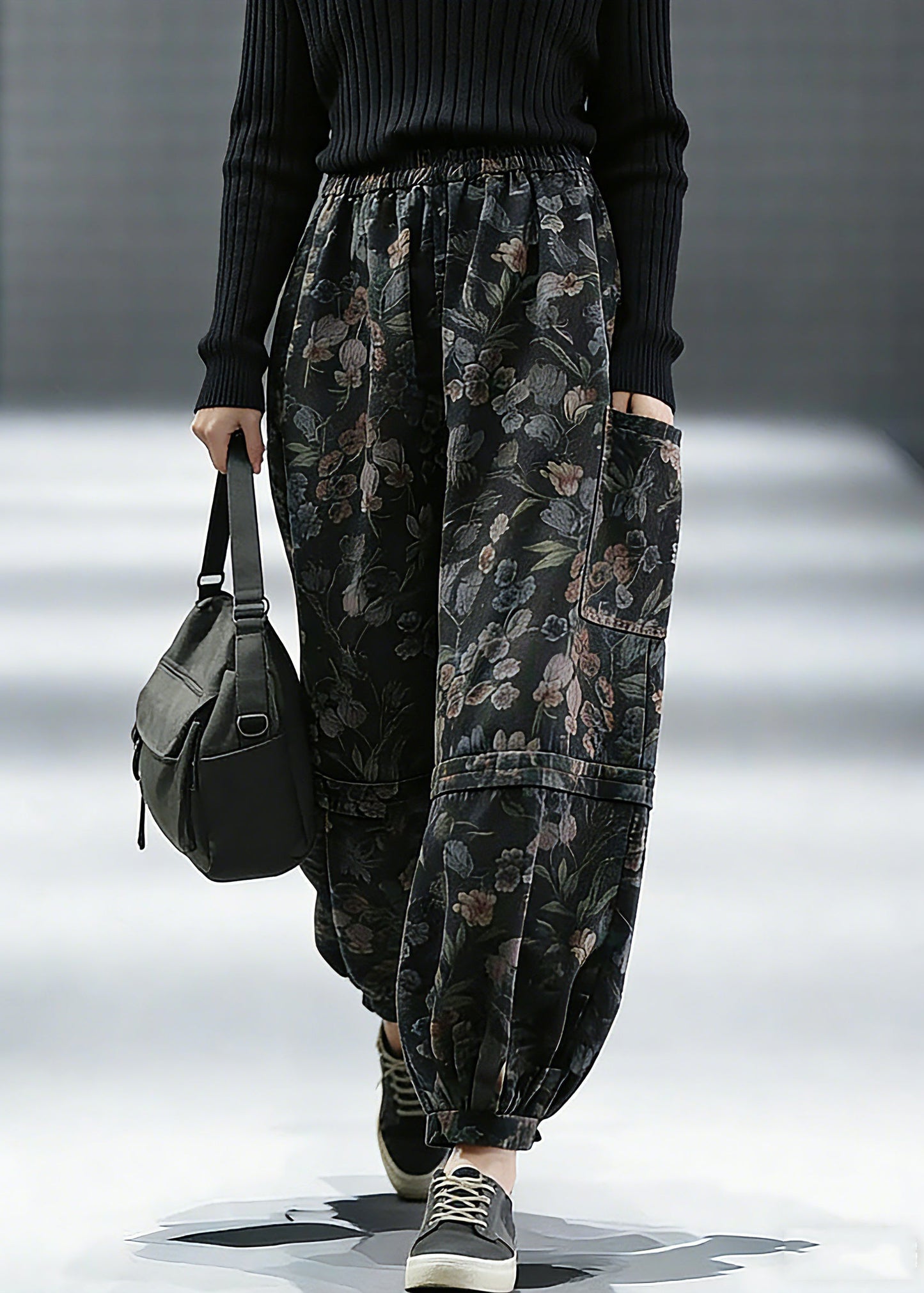 Print Denim Pants Lantern Pants Cotton