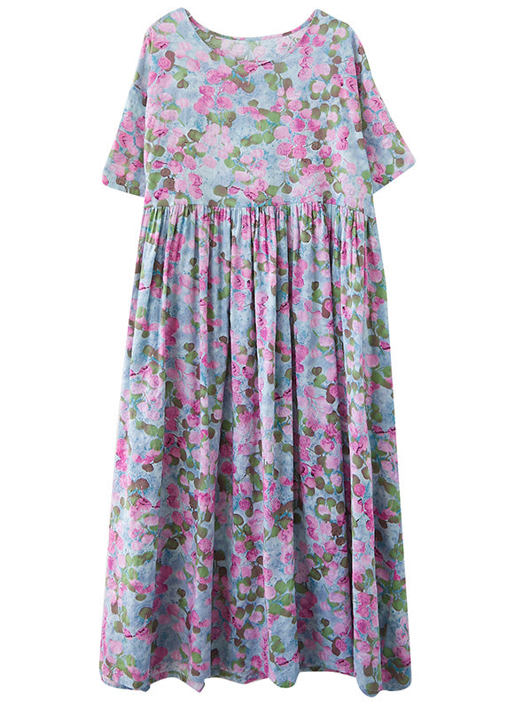 Purple Print Patchwork Holiday Long Dress Summer