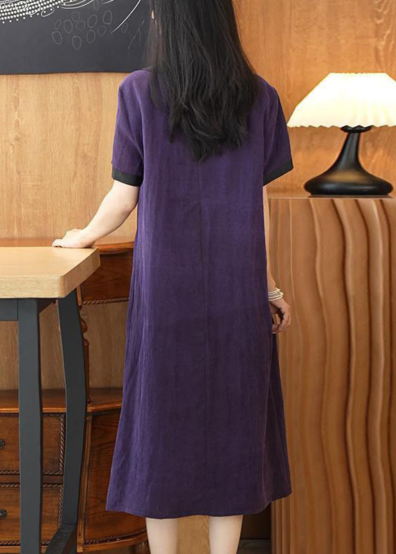 Purple Patchwork Silk Long Dress Summer
