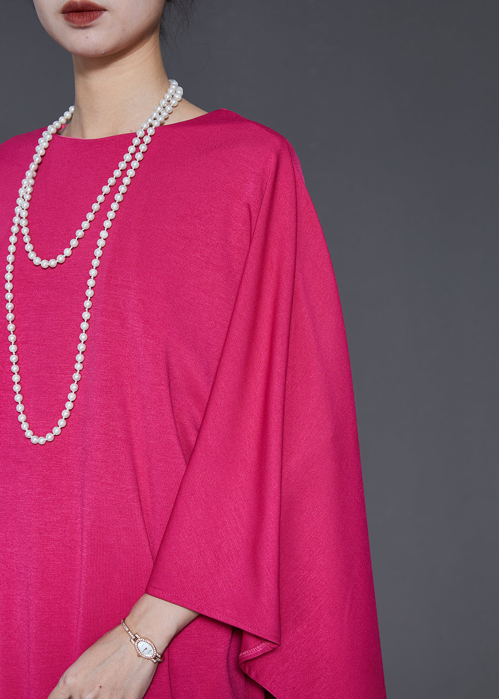 Rose Oversized Cotton Maxi Dress Cloak Sleeves