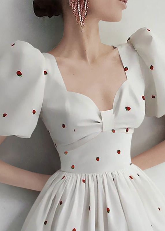 White Print High Waist Cotton Dresses Summer
