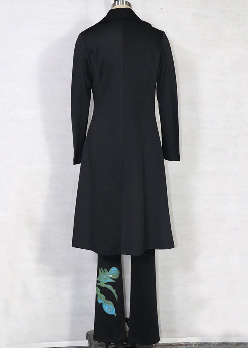 Black Notched Print Coats ,tube Top and Pants Three Pieces Set Spring