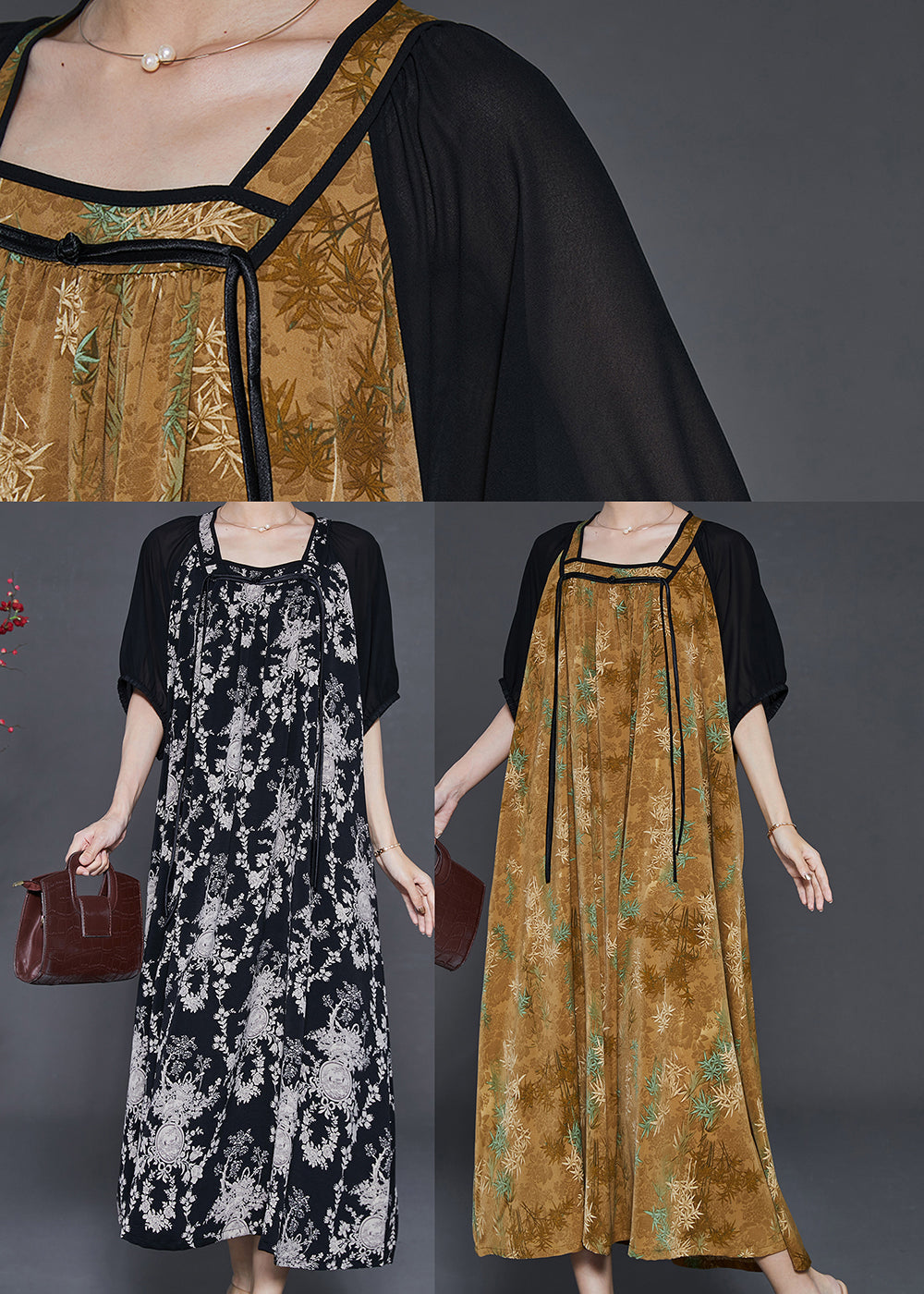Black Tasseled Print Chiffon Holiday Dress Summer