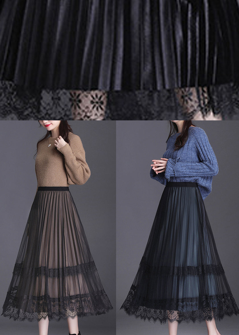 Blue Tulle Patchwork a Line Fall Wear on Both Sides Skirt