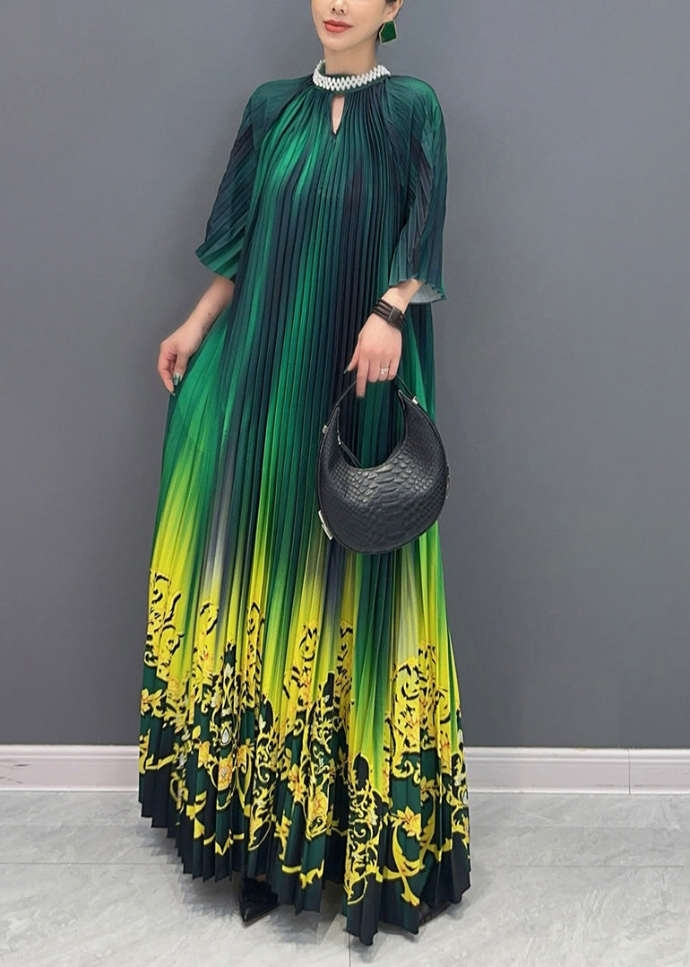 Gradient Color Green Print Long Dresses Summer