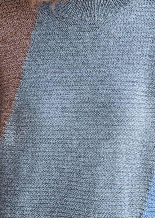 Grey Patchwork Woolen Knit Sweaters Winter