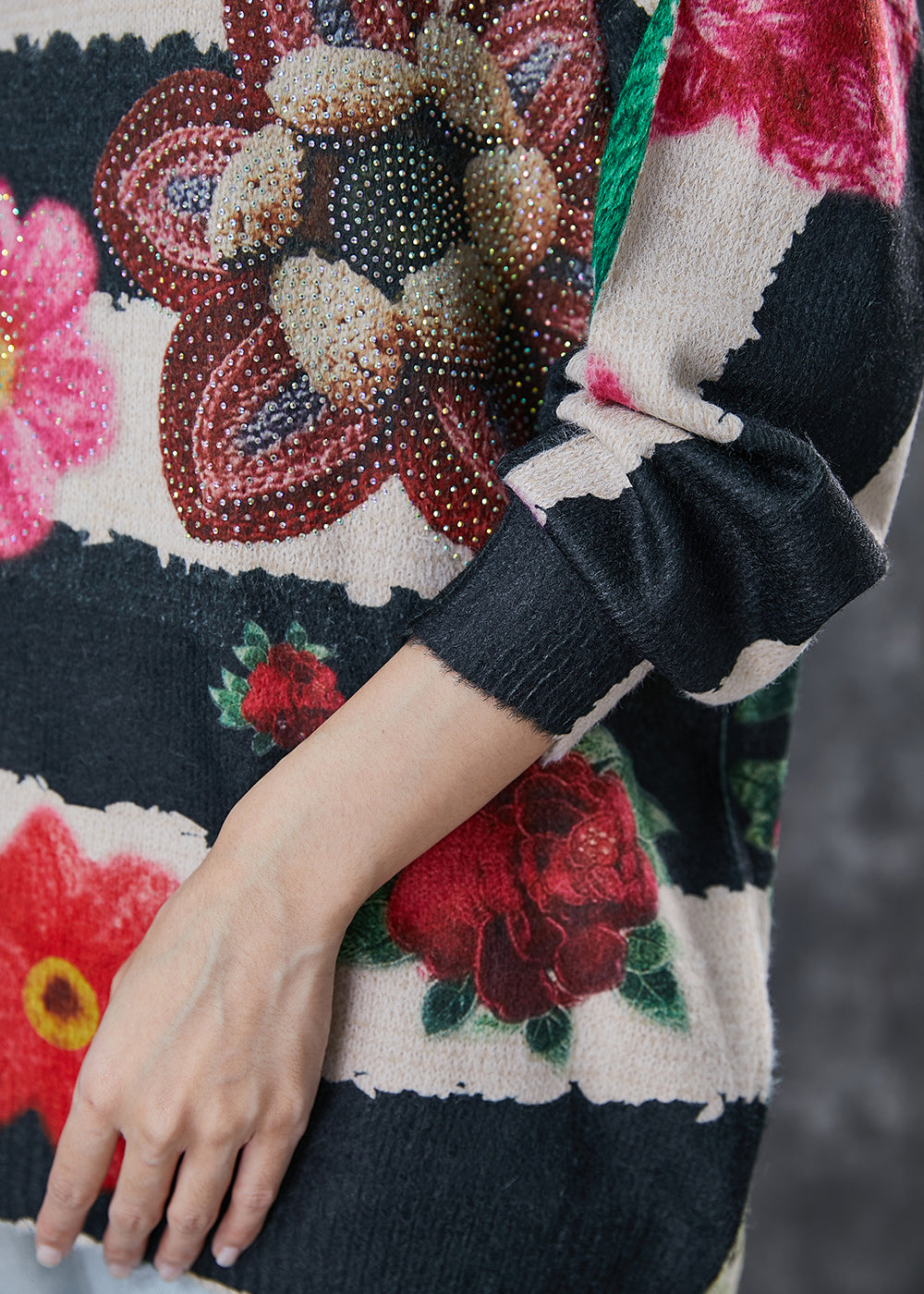 Oversized Print Zircon Knit Sweater Tops Winter